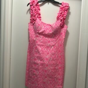 EUC Pinks & White ruffle strap shift dress.